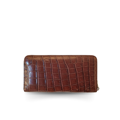 CW01S-M-T : CROCODILE BELLY LEATHER LONG MEDIUM ZIPPED WALLET