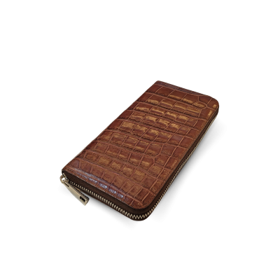 CW01S-M-T : CROCODILE BELLY LEATHER LONG MEDIUM ZIPPED WALLET