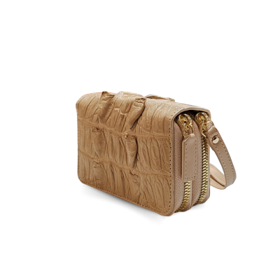 CW02BTSSHSAY : CROCODILE BACK TAIL LEATHER MINI POUCH WITH STRAP COIN PURSE