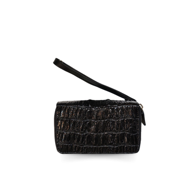 CW02BTSSHSAY : CROCODILE BACK TAIL LEATHER MINI POUCH WITH STRAP COIN PURSE