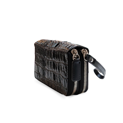 CW02BTSSHSAY : CROCODILE BACK TAIL LEATHER MINI POUCH WITH STRAP COIN PURSE