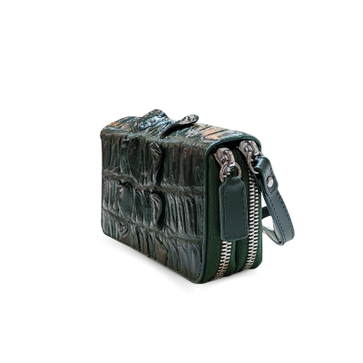 CW02BTSSHSAY : CROCODILE BACK TAIL LEATHER MINI POUCH WITH STRAP COIN PURSE