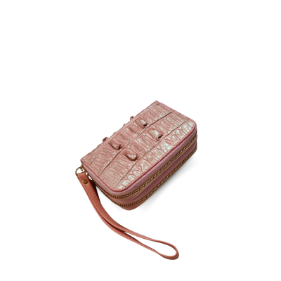 CW02BTSSHSAY : CROCODILE BACK TAIL LEATHER MINI POUCH WITH STRAP COIN PURSE