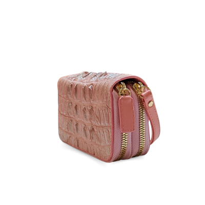 CW02BTSSHSAY : CROCODILE BACK TAIL LEATHER MINI POUCH WITH STRAP COIN PURSE
