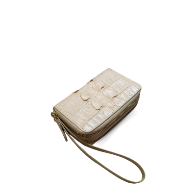 CW02BTSSHSAY : CROCODILE BACK TAIL LEATHER MINI POUCH WITH STRAP COIN PURSE