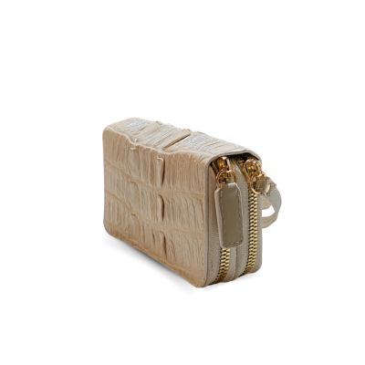 CW02BTSSHSAY : CROCODILE BACK TAIL LEATHER MINI POUCH WITH STRAP COIN PURSE