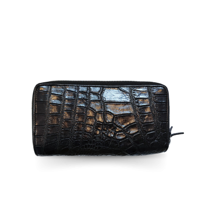 CW02L-XL : CROCODILE LEG LEATHER LONG DOUBLE ZIPPED WALLET