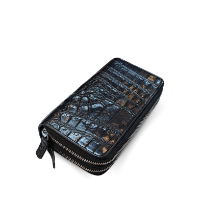 CW02L-XL : CROCODILE LEG LEATHER LONG DOUBLE ZIPPED WALLET