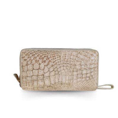 CW02L-XL : CROCODILE LEG LEATHER LONG DOUBLE ZIPPED WALLET