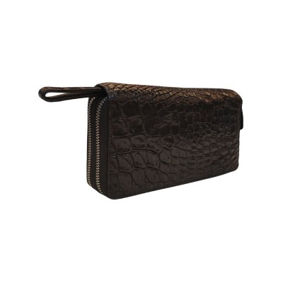 CROCODILE LEG LEATHER LONG DOUBLE ZIPPED WALLET : CW02LXLAY