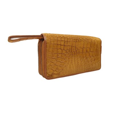 CROCODILE LEG LEATHER LONG DOUBLE ZIPPED WALLET : CW02LXLAY