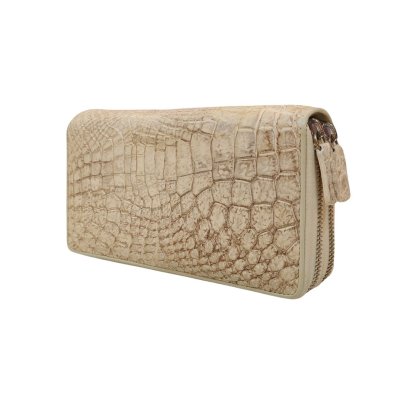 CROCODILE LEG LEATHER LONG DOUBLE ZIPPED WALLET : CW02LXLAY