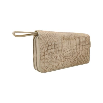 CROCODILE LEG LEATHER LONG DOUBLE ZIPPED WALLET : CW02LXLAY