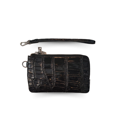 CW02SSS01AY : CROCODILE BELLY LEATHER MINI POUCH WITH STRAP COIN PURSE