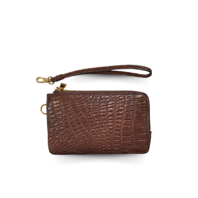 CW02SSS01AY : CROCODILE BELLY LEATHER MINI POUCH WITH STRAP COIN PURSE