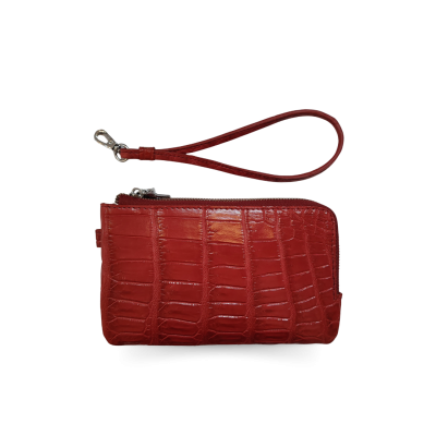 CW02SSS01AY : CROCODILE BELLY LEATHER MINI POUCH WITH STRAP COIN PURSE