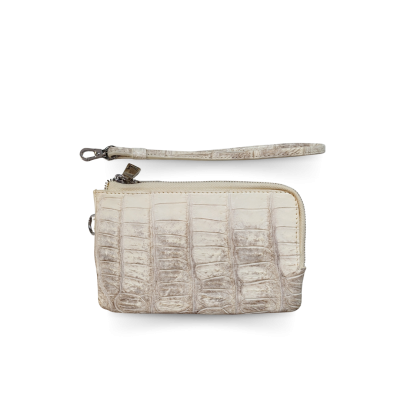 CW02SSS01AY : CROCODILE BELLY LEATHER MINI POUCH WITH STRAP COIN PURSE