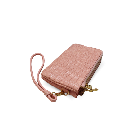CW02SSS01AY : CROCODILE BELLY LEATHER MINI POUCH WITH STRAP COIN PURSE