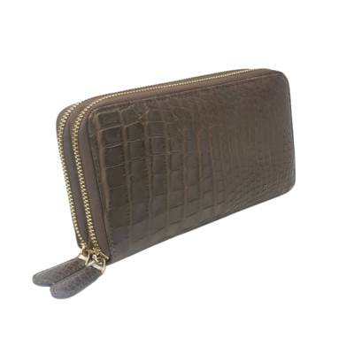 CROCODILE BELLY LEATHER LONG DOUBLE ZIPPED WALLET: CW02SXLSR