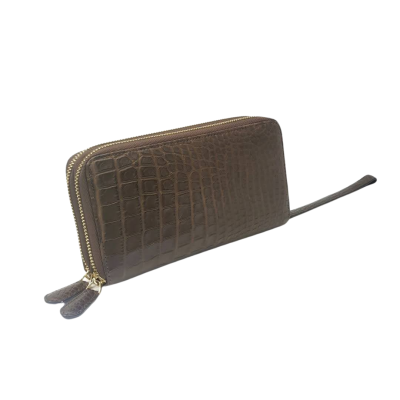 CROCODILE BELLY LEATHER LONG DOUBLE ZIPPED WALLET: CW02SXLSR