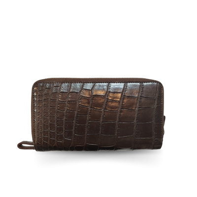 CW02S-XL-HS : CROCODILE BELLY LEATHER LONG DOUBLE ZIPPED WALLET