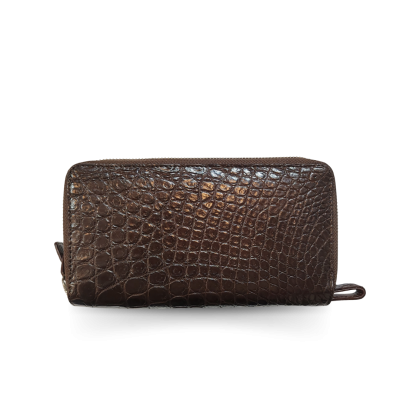 CW02S-XL-HS : CROCODILE BELLY LEATHER LONG DOUBLE ZIPPED WALLET