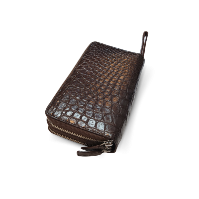 CW02S-XL-HS : CROCODILE BELLY LEATHER LONG DOUBLE ZIPPED WALLET