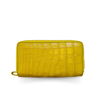 CW02S-XL-HS : CROCODILE BELLY LEATHER LONG DOUBLE ZIPPED WALLET