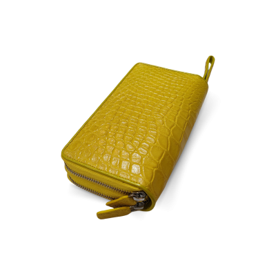 CW02S-XL-HS : CROCODILE BELLY LEATHER LONG DOUBLE ZIPPED WALLET