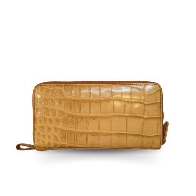 CW02S-XL-HS : CROCODILE BELLY LEATHER LONG DOUBLE ZIPPED WALLET