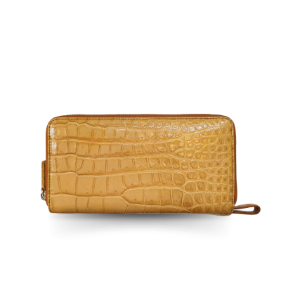 CW02S-XL-HS : CROCODILE BELLY LEATHER LONG DOUBLE ZIPPED WALLET