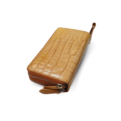 CW02S-XL-HS : CROCODILE BELLY LEATHER LONG DOUBLE ZIPPED WALLET