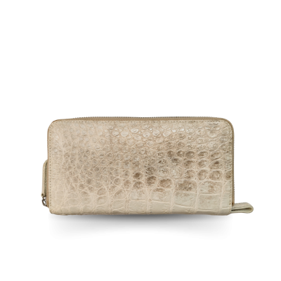 CW02S-XL-HS : CROCODILE BELLY LEATHER LONG DOUBLE ZIPPED WALLET