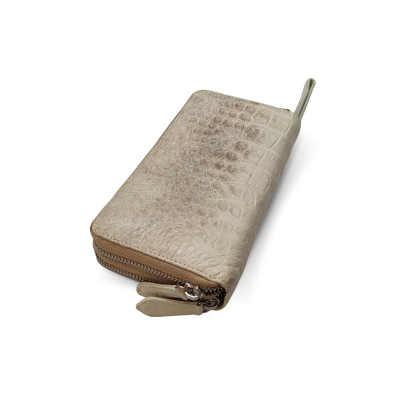 CW02S-XL-HS : CROCODILE BELLY LEATHER LONG DOUBLE ZIPPED WALLET