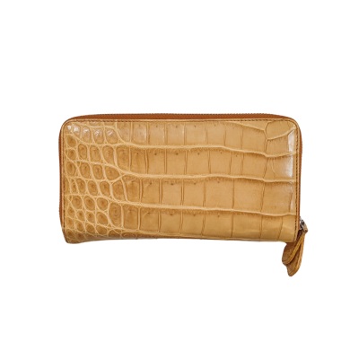 CROCODILE BELLY LEATHER LONG DOUBLE ZIPPED WALLET: CW02SXLSR