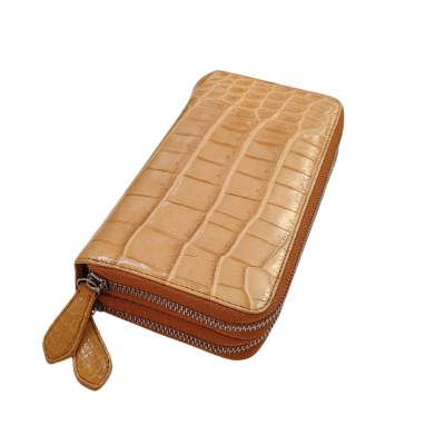 CROCODILE BELLY LEATHER LONG DOUBLE ZIPPED WALLET: CW02SXLSR