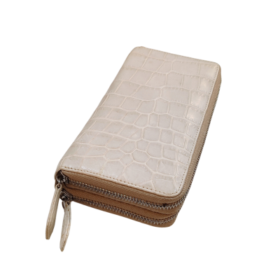 CROCODILE BELLY LEATHER LONG DOUBLE ZIPPED WALLET: CW02SXLSR