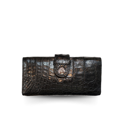 CW22BS-M-MNGMX : CROCODILE BACK BELLY LEATHER LONG BI-FOLD WALLET