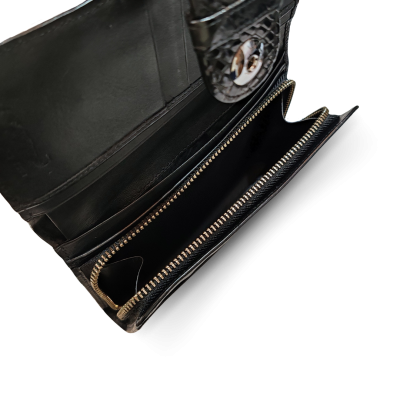 CW22BS-M-MNGMX : CROCODILE BACK BELLY LEATHER LONG BI-FOLD WALLET