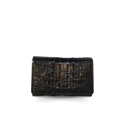 CW33BT-S-AY : CROCODILE BELLY LEATHER SHORT TRI-FOLD WALLET