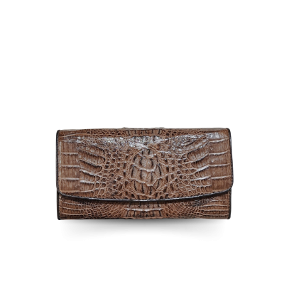 CROCODILE HORNBACK LEATHER LONG TRI-FOLD WALLET : CW33HKMP