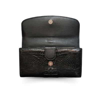 CROCODILE HORNBACK LEATHER LONG TRI-FOLD WALLET : CW33HKMR