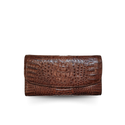 CROCODILE HORNBACK LEATHER LONG TRI-FOLD WALLET : CW33HKMR