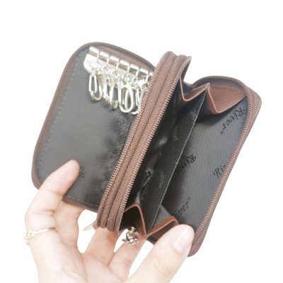 CROCODILE LEATHER DOUBLE ZIPPED KEY WALLET : CACWK005PR