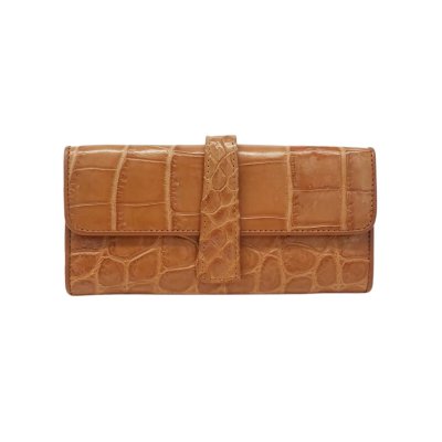 CROCODILE BELLY LEATHER LONG TRI-FOLD WALLET : CW33SMโบว์AY