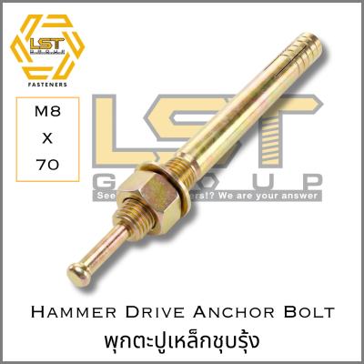 พุกตะปูเหล็กชุบรุ้ง Hammer Drive Anchor Bolt Zinc Plated ขนาด M8 X 70