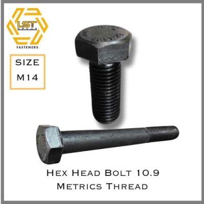 สกรูหัวหกเหลี่ยม สกรูมิลดำ 10.9 M14-2.0 DIN931 DIN933 เกลียวครึ่ง เกลียวตลอด Hex Head Bolt Metrics