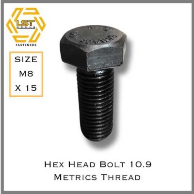 สกรูหัวหกเหลี่ยม สกรูมิลดำ 10.9 M8 x 15 DIN933 DIN931 เกลียวครึ่ง เกลียวตลอด Hex Head Bolt Metrics