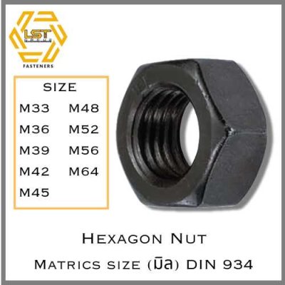 หัวน็อตมิลดำ M33, M36, M39, M42, M45. M48. M52. M56. M64 Hex Nut Class 4 Metric DIN 934