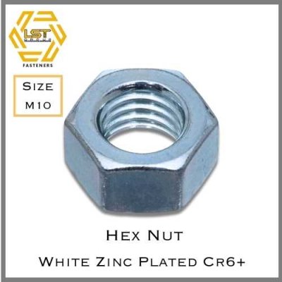 หัวน็อตมิลขาว Hex Nut White Plated Metrics Thread M10